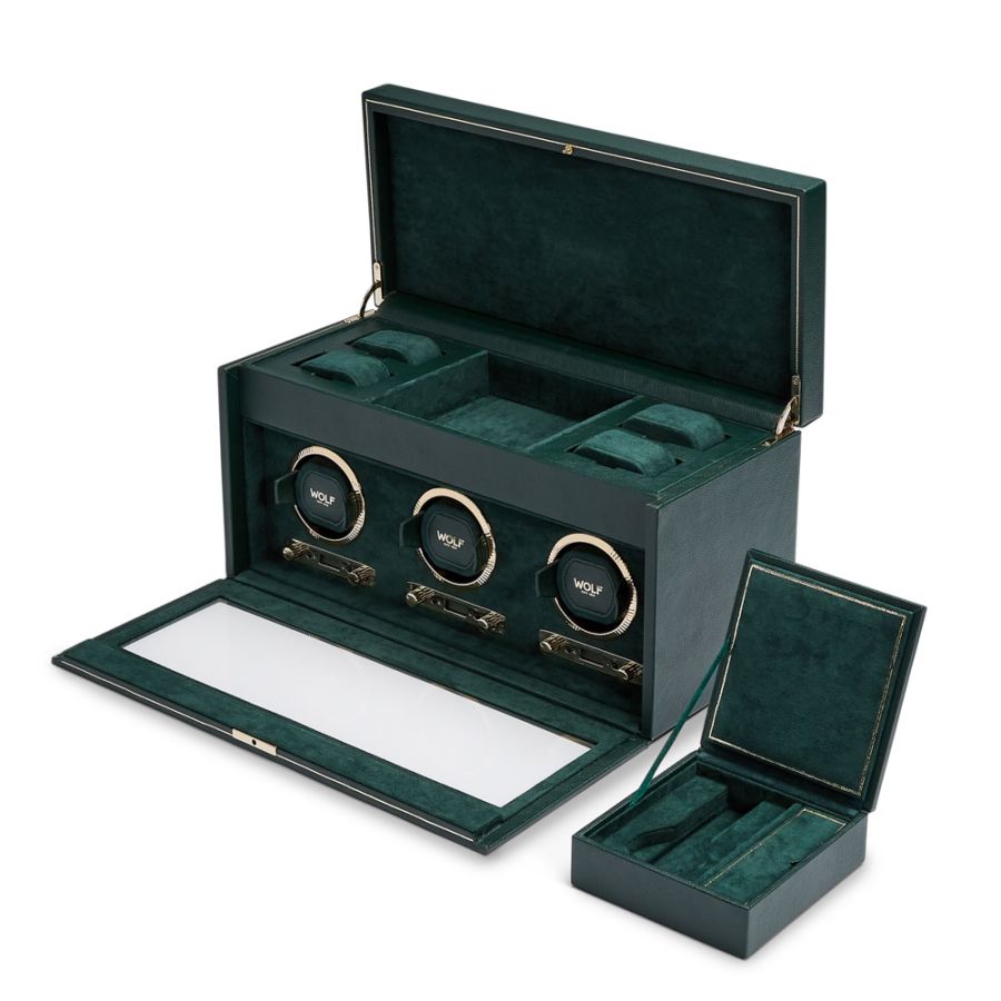 Carica orologi automatici triplo British Racing con porta orologi Verde-Le Remontoir-4
