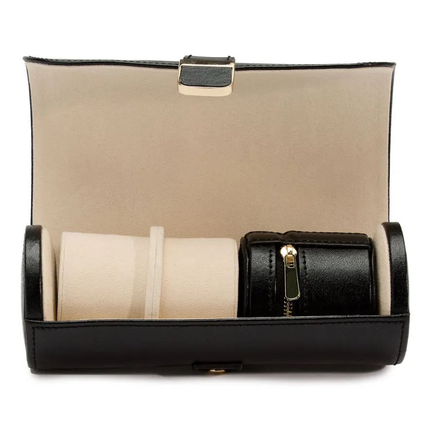 Doppio porta orologi Palermo con pochette portagioielli nera-Le Remontoir-4