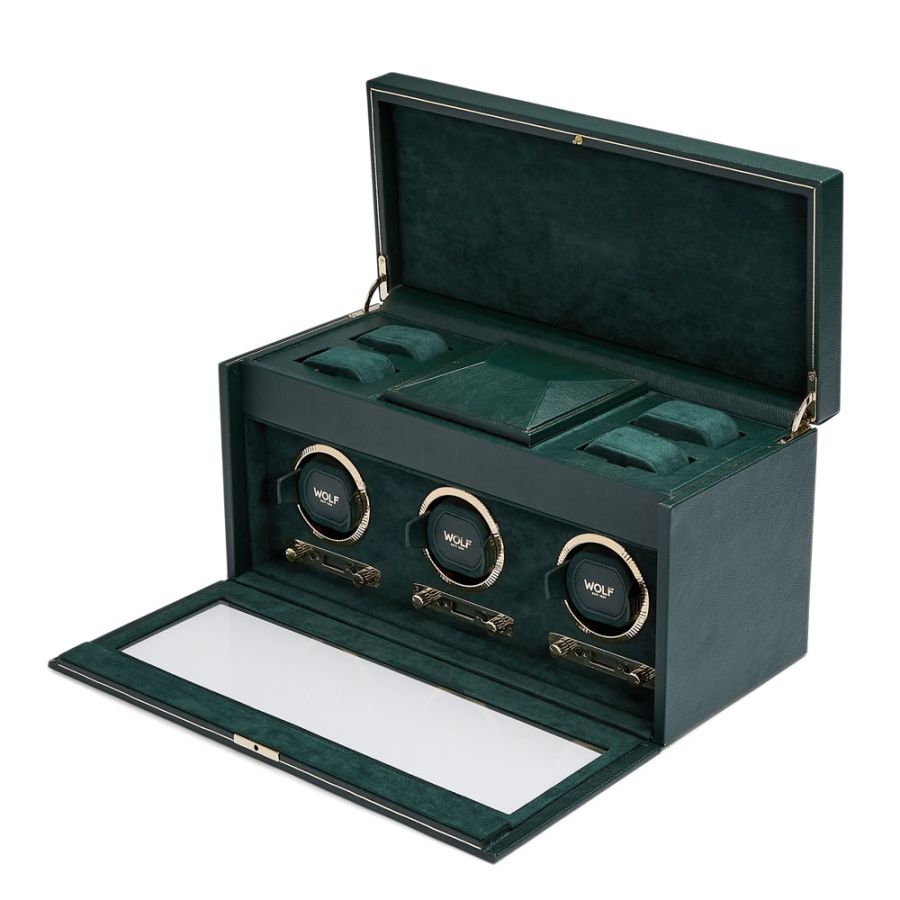 Carica orologi automatici triplo British Racing con porta orologi Verde-Le Remontoir-1