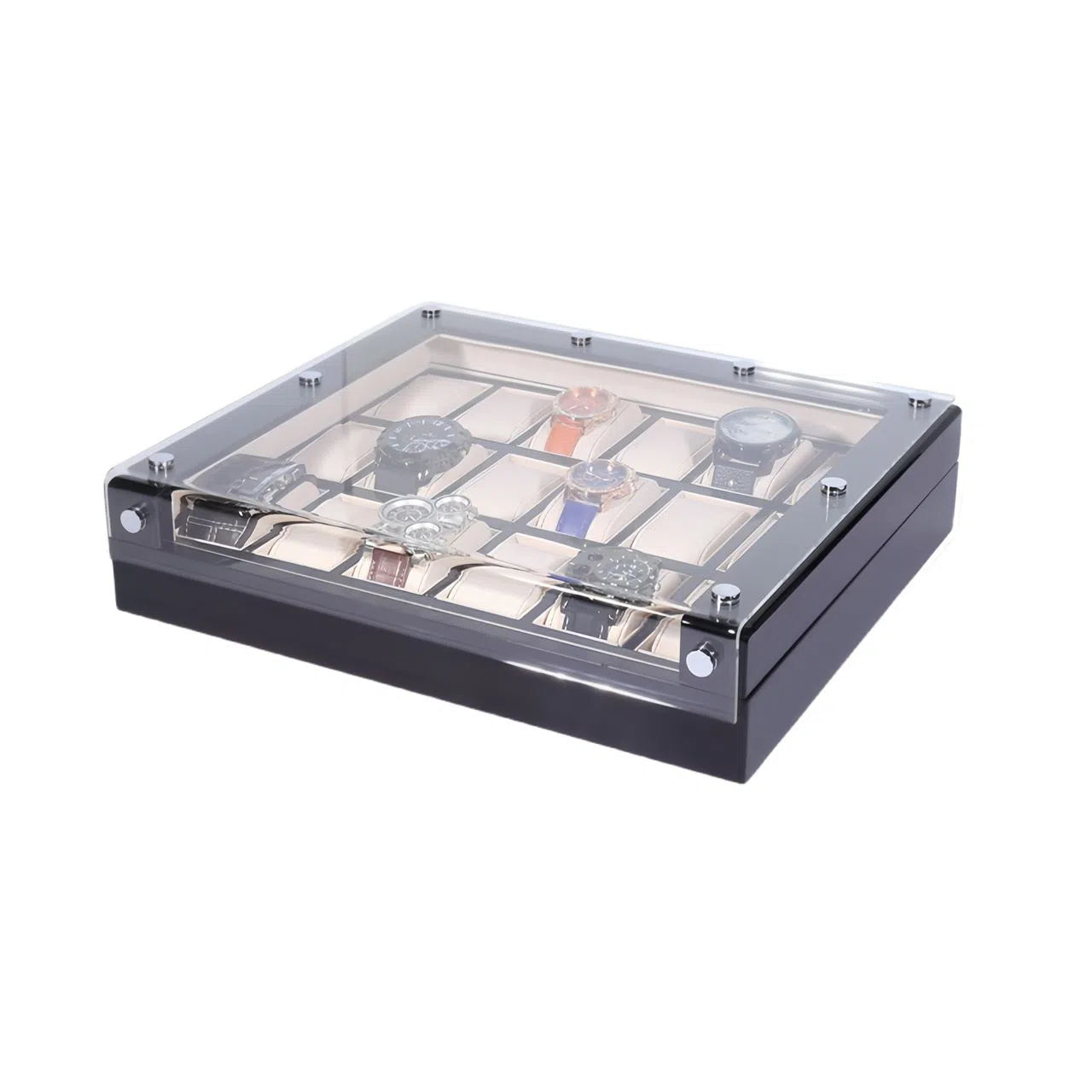 Porta orologi a scacchi con coperchio trasparente Grandiosa-Le Remontoir-1