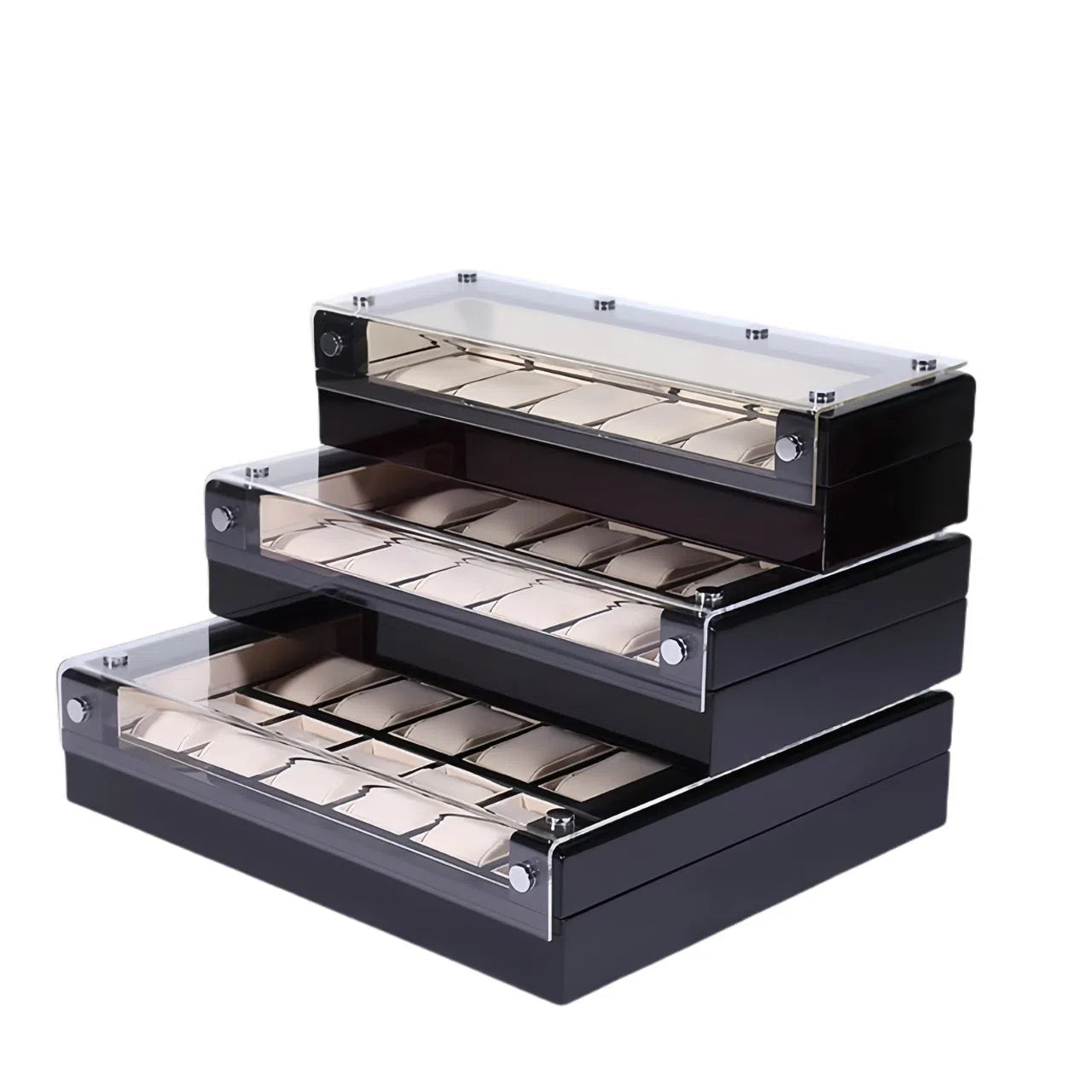 Porta orologi a scacchi con coperchio trasparente spaziosa-Le Remontoir-5