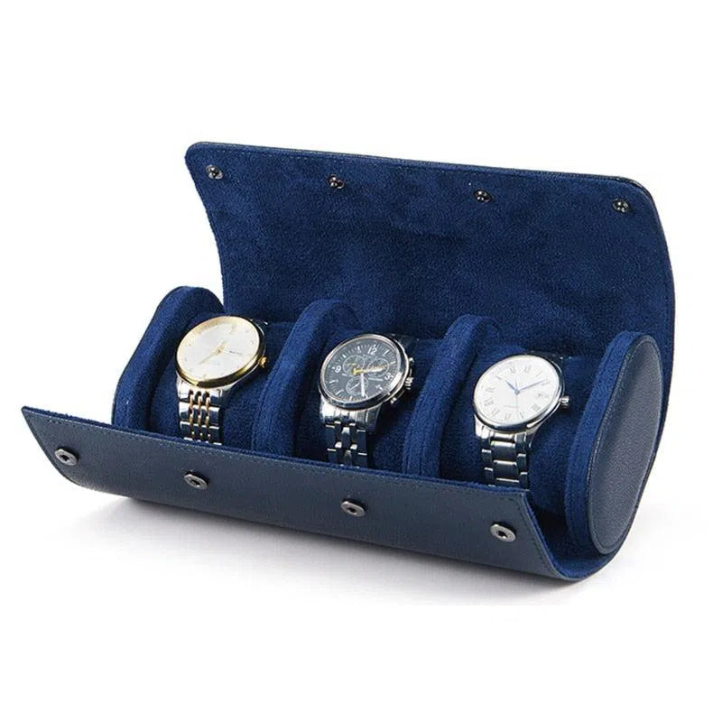 Porta orologi Trio in pelle Blu Klein-Le Remontoir-1