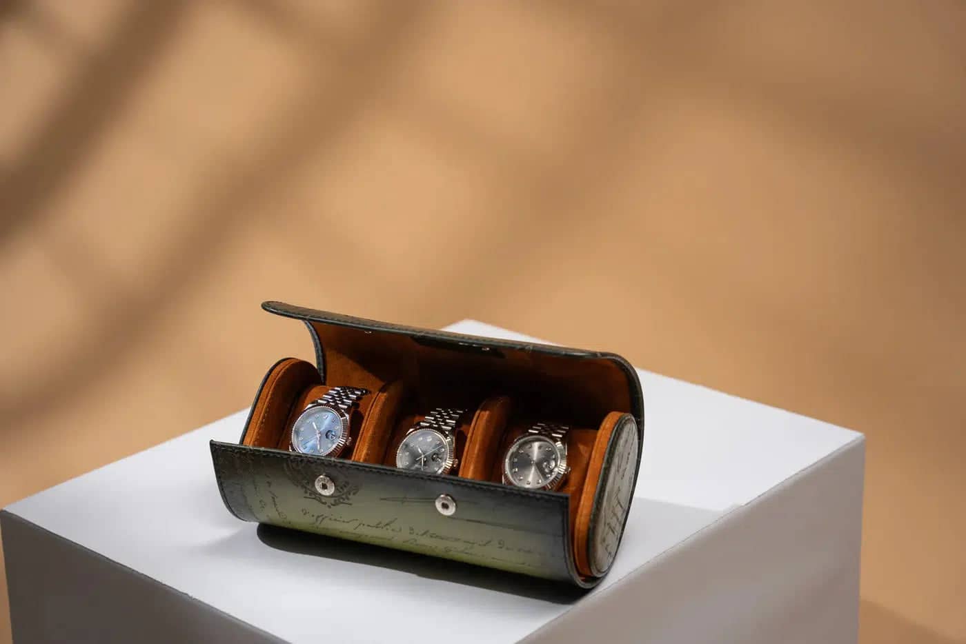 Porta Orologi - Galata Pergamena Platino Oliva Verde-Le Remontoir-3