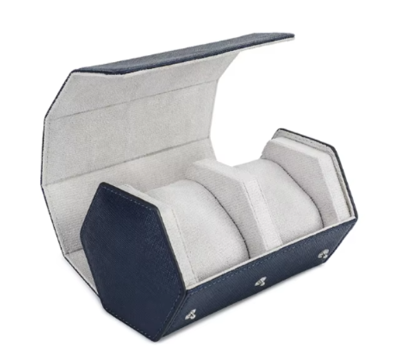 Porta orologi Duo Esagonale in Pelle Blu Klein-Le Remontoir-1