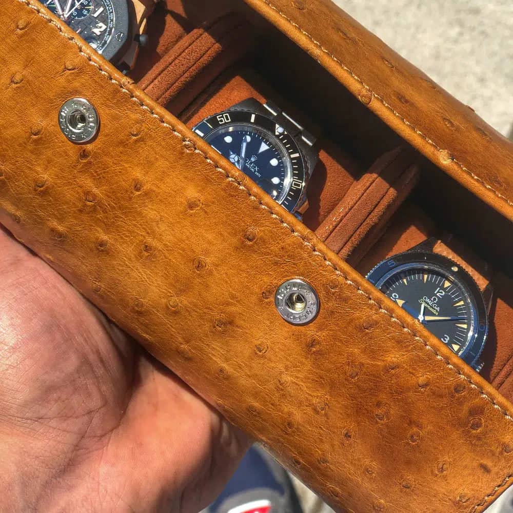 Porta orologi - Galata Ostrich Miele Marrone-Le Remontoir-4