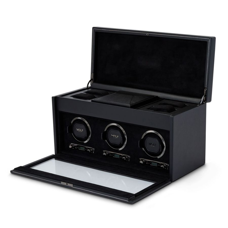 Carica orologi automatici triplo British Racing con porta orologi Nero-Le Remontoir-1