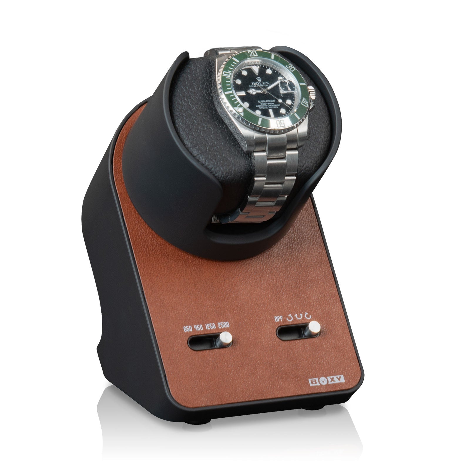 Carica orologi automatici Boxy BLDC Nightstand Extension (EXT) in pelle marrone chiaro-Le Remontoir-1