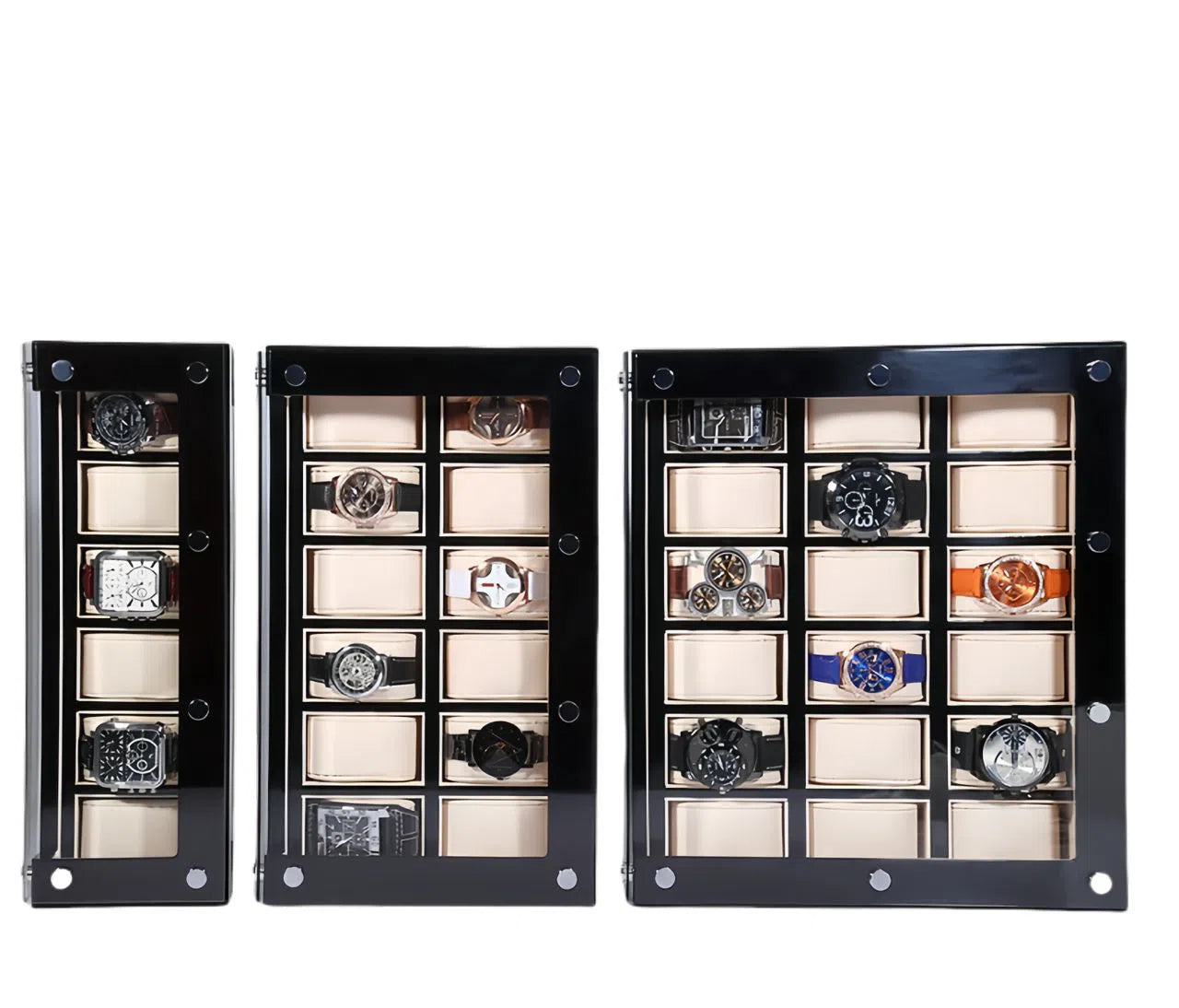 Porta orologi a scacchi con coperchio trasparente spaziosa-Le Remontoir-3