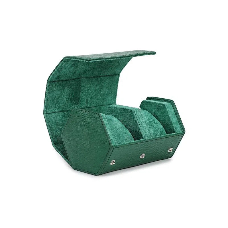 Porta orologi Duo Esagonale in Pelle Verde Smeraldo-Le Remontoir-1
