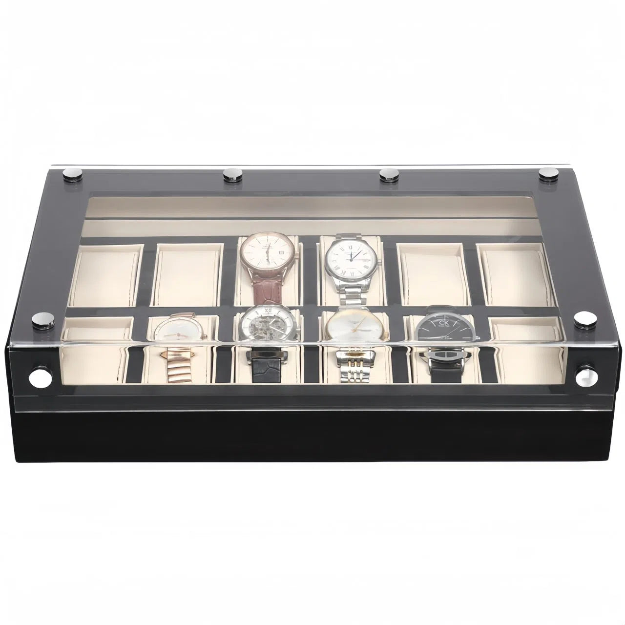 Porta orologi a scacchi con coperchio trasparente spaziosa-Le Remontoir-1